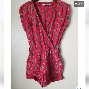 STEVEN ALAN Women's Authentic Red Bleeding Madras V Neck Shorts Romper Size P